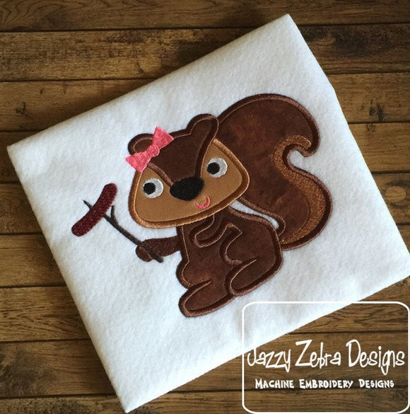 Camping Girl Squirrel appliqué machine embroidery design