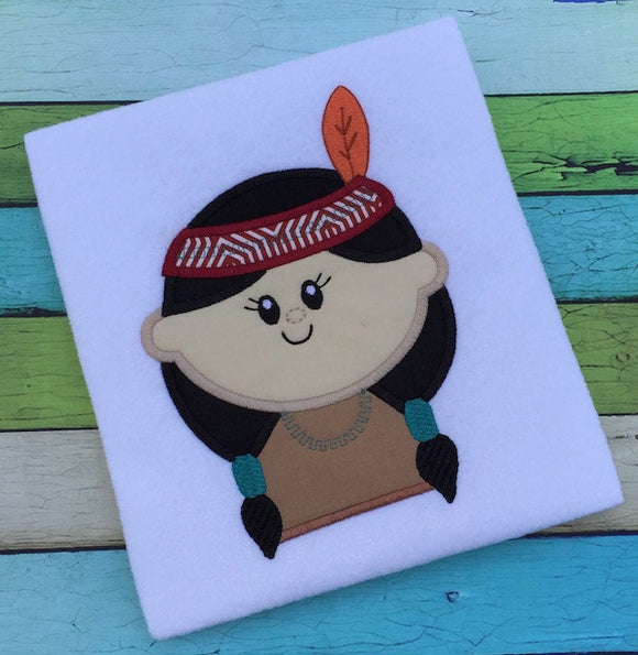 Native American Girl Thanksgiving Appliqué Machine Embroidery Design