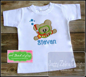 Snorkeling boy Bear appliqué machine embroidery design