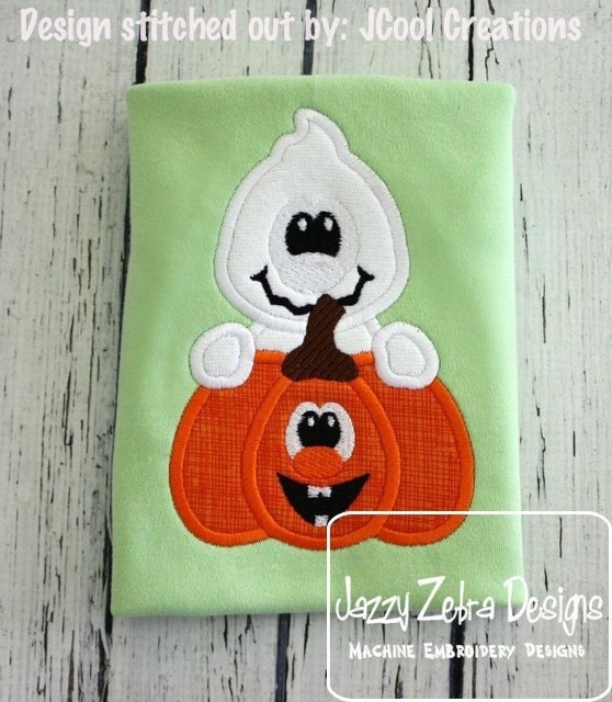 Ghost with Jack-o-lantern pumpkin appliqué machine embroidery design