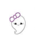 Girl ghost with big bow applique machine embroidery design
