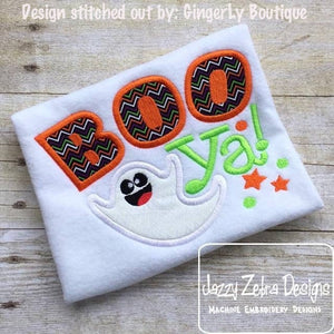 Boo Ya! ghost Halloween appliqué machine embroidery design