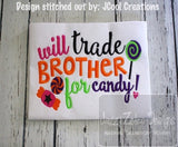 Will trade brother for candy saying Halloween machine embroidery design