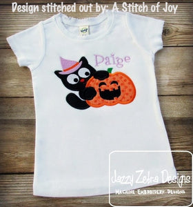 Halloween Cat with Jack-o-lantern Appliqué machine Embroidery Design