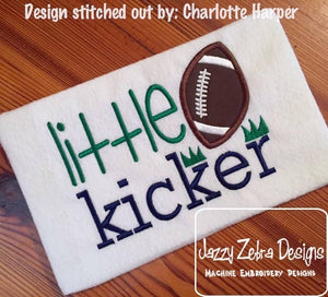 Little Kicker saying football appliqué machine embroidery design
