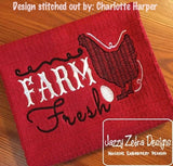 Farm Fresh saying chicken eggs machine embroidery design