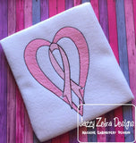 Ribbon with Heart sketch machine embroidery design
