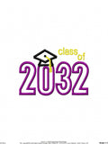 Class of 2032 with graduation cap appliqué machine embroidery design