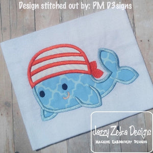 Pirate Whale applique machine embroidery design