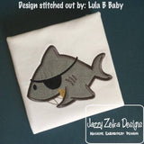 Pirate Shark applique machine embroidery design