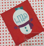 Snowman girl monogram frame appliqué machine embroidery design