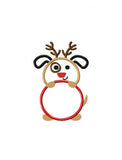 Christmas Reindeer Dog monogram frame appliqué machine embroidery design