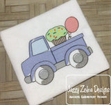 Truck with cupcake and balloon sketch machine embroidery design