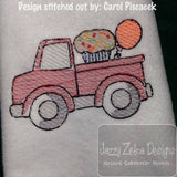 Truck with cupcake and balloon sketch machine embroidery design