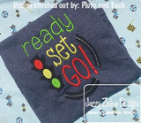 Ready Set Go saying racing machine embroidery design