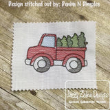 Truck with tree sketch machine embroidery design