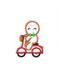 Gingerbread Man riding scooter applique machine embroidery design