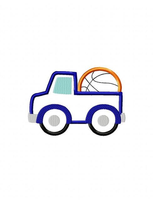 Truck with basketball appliqué machine embroidery design