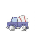 Truck with baseball sketch machine embroidery design