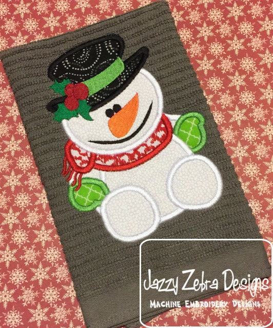 Snowman applique machine embroidery design