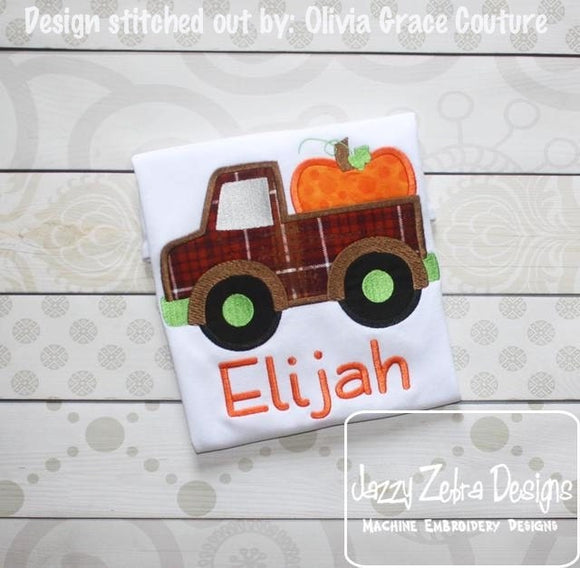 Truck with pumpkin appliqué machine embroidery design