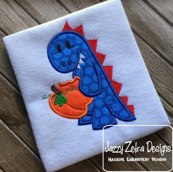Dinosaur eating pumpkin appliqué machine embroidery design