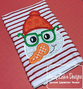 Hipster snowman wearing glasses and beanie hat applique machine embroidery design