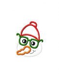 Hipster snowman wearing glasses and beanie hat applique machine embroidery design