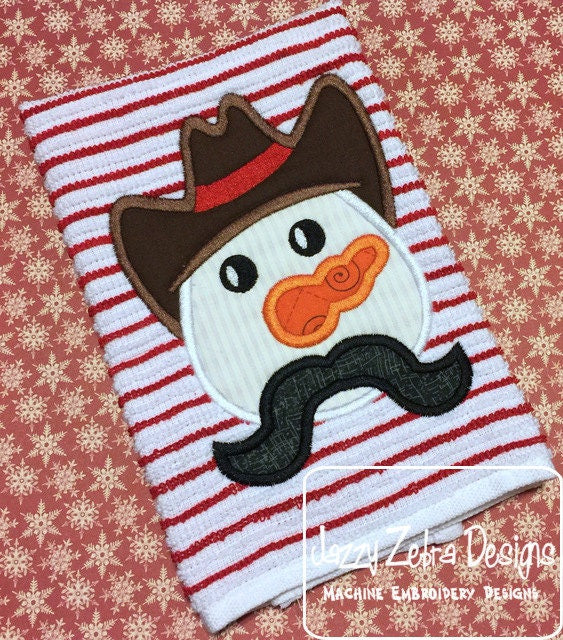 Cowboy Snowman applique machine embroidery design