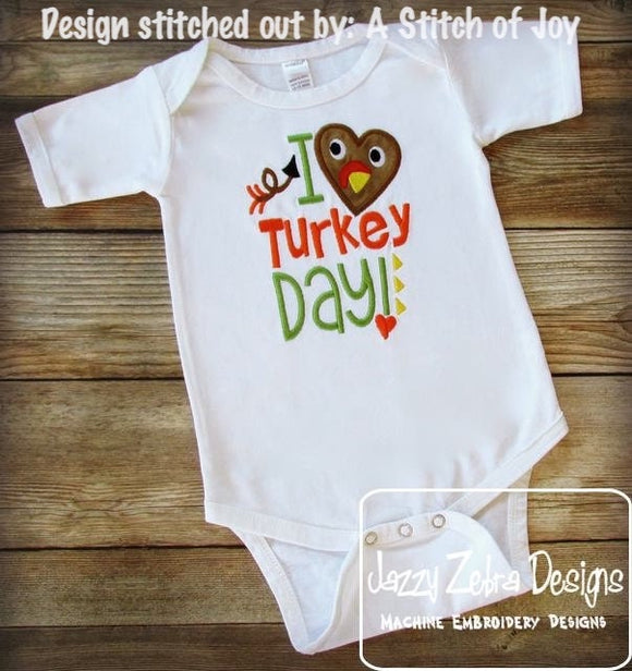 I heart Turkey day saying Thanksgiving appliqué machine embroidery design