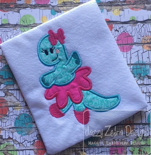 Ballerina Dinosaur appliqué machine embroidery design