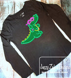 Alligator Mardi Gras appliqué machine embroidery design