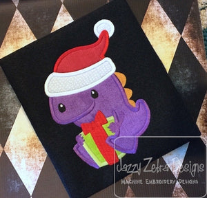 Dinosaur wearing Santa hat applique machine embroidery design