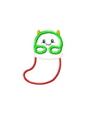 Christmas Little Monster in stocking appliqué machine embroidery design