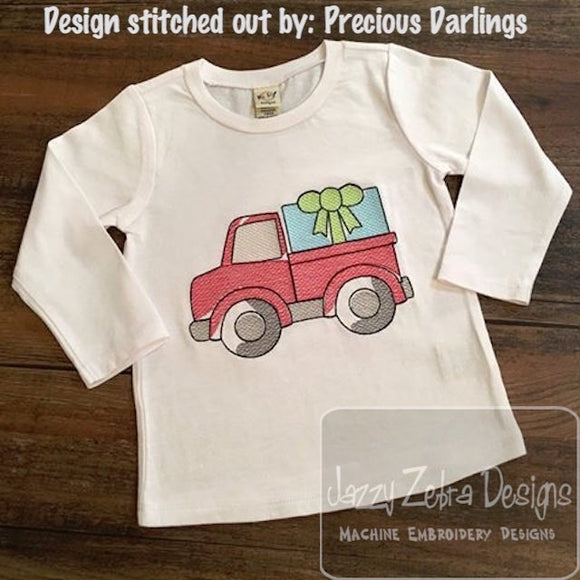 Truck with gift sketch machine embroidery design