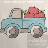 Truck with Apples sketch machine embroidery design