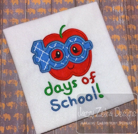 100 days of school apple appliqué machine embroidery design