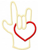 Love in Sign Language holding heart appliqué machine embroidery design