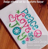 Peace, Love and Joy saying Christmas machine embroidery design