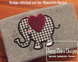 Elephant Valentine applique machine embroidery design