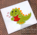 Dinosaur with heart applique machine embroidery design