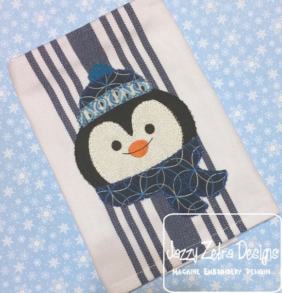 Winter Penguin vintage stitch appliqué machine embroidery design