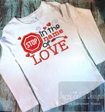 Stop in the name of Love saying Valentine appliqué machine embroidery design