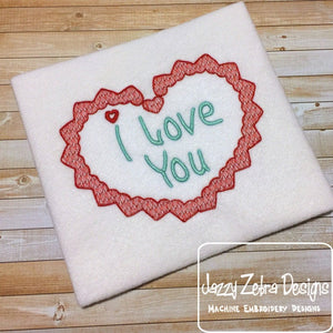 I love you heart machine embroidery design