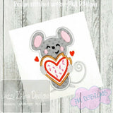 Mouse with heart cookie Valentines appliqué machine embroidery design
