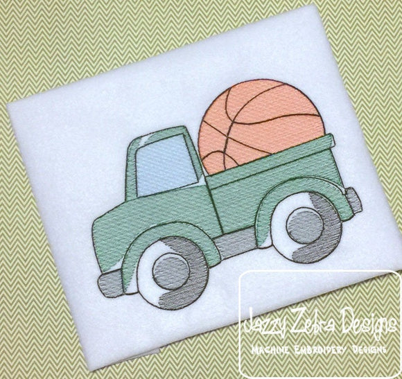 Truck with basketball sketch machine embroidery design