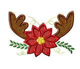 Antlers and poinsettia Christmas appliqué machine embroidery design