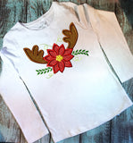 Antlers and poinsettia Christmas appliqué machine embroidery design