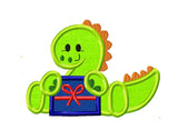 Dinosaur with gift or present appliqué machine embroidery design