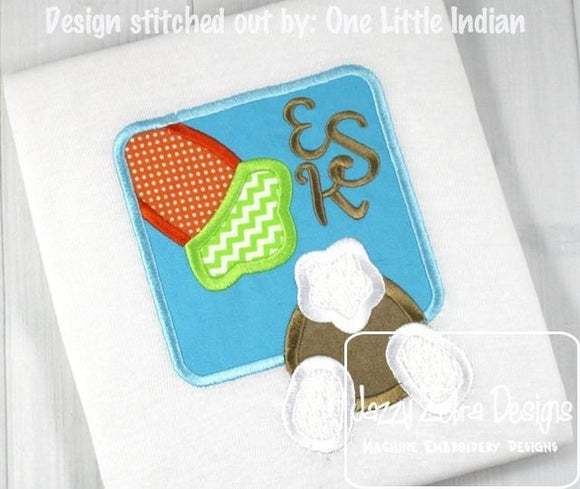 Bunny tail and carrot square appliqué machine embroidery design